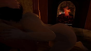 Girl Deepthroats dick in front of a fire